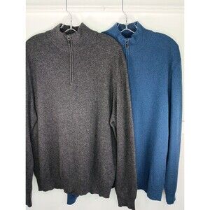 Lot 2 Joseph A. Banks Travelers Collection 100% Cashmere 1/4 Zip Sweaters Large
